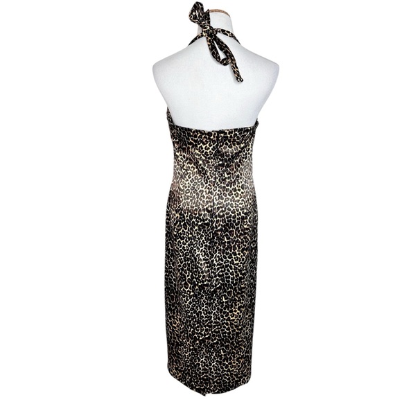 Pinup Couture Leopard Print Wiggle Dress Tie Neck Halter Large - Picture 5 of 11